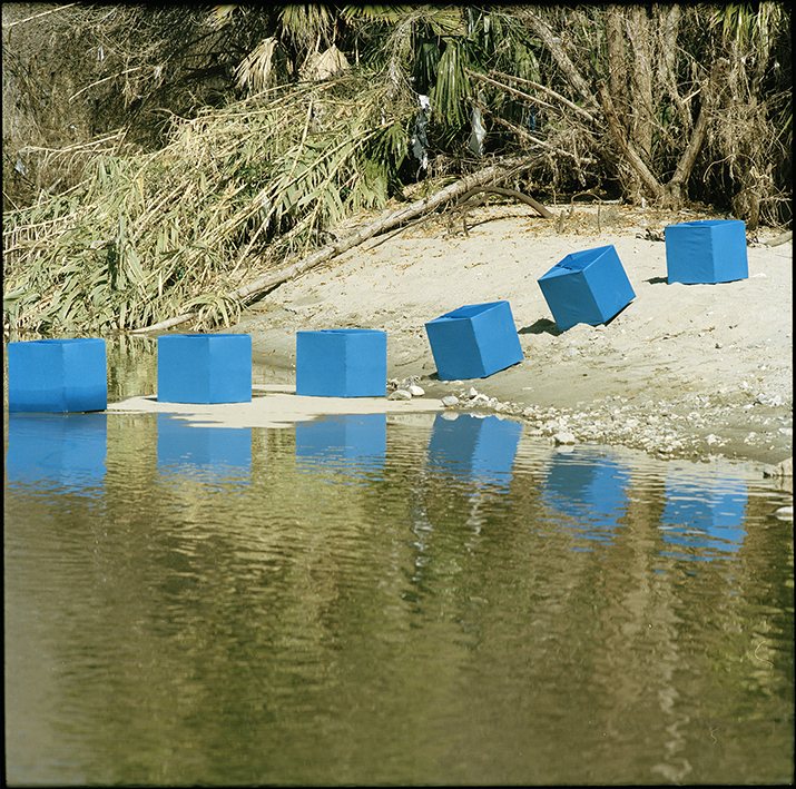 Marker line carried into the concrete channel of the LA River, Frogtown, alternate view
